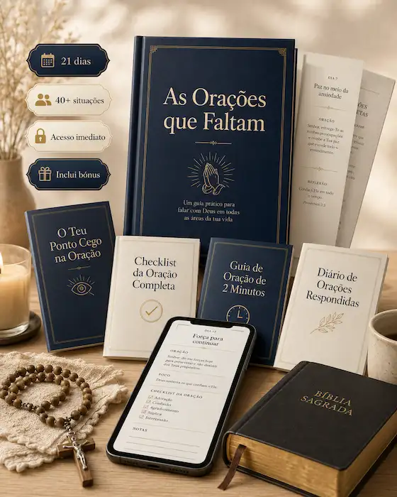 Mockup do guia As Orações que Faltam com bónus incluídos